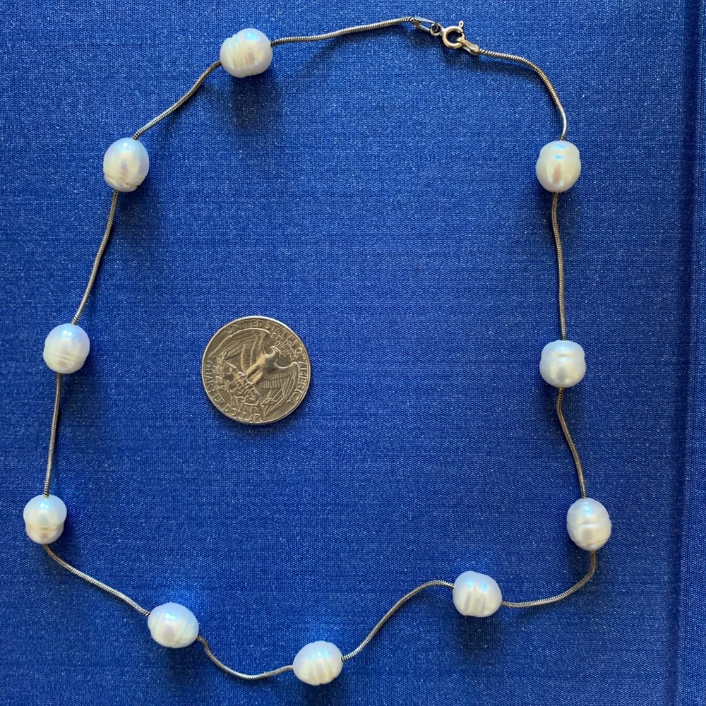 Baroque pearl 925 sterling silver necklace, Italy